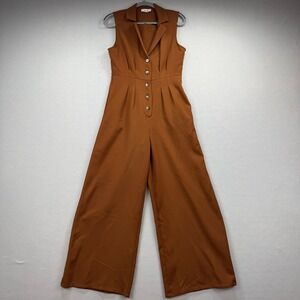 Sadie & Sage Jumpsuit Womens Medium Rust Brown Wide Baggy Button Up Sleeveless